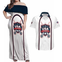 Custom USA 2025 Lacrosse Couples Matching Off Shoulder Maxi Dress and Hawaiian Shirt USA Growing the Game White Version