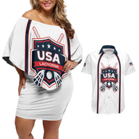 Custom USA 2025 Lacrosse Couples Matching Off Shoulder Short Dress and Hawaiian Shirt USA Growing the Game White Version