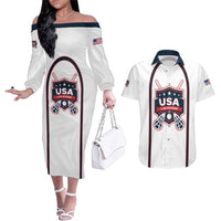 Custom USA 2025 Lacrosse Couples Matching Off The Shoulder Long Sleeve Dress and Hawaiian Shirt USA Growing the Game White Version