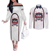 Custom USA 2025 Lacrosse Couples Matching Off The Shoulder Long Sleeve Dress and Long Sleeve Button Shirt USA Growing the Game White Version