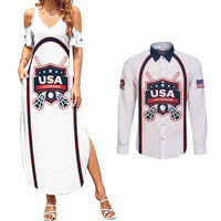 Custom USA 2025 Lacrosse Couples Matching Summer Maxi Dress and Long Sleeve Button Shirt USA Growing the Game White Version