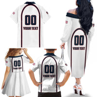 Custom USA 2025 Lacrosse Family Matching Off The Shoulder Long Sleeve Dress and Hawaiian Shirt USA Growing the Game White Version