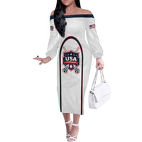 Custom USA 2025 Lacrosse Family Matching Off The Shoulder Long Sleeve Dress and Hawaiian Shirt USA Growing the Game White Version