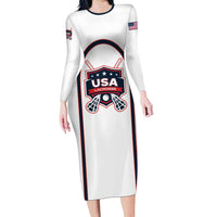 Custom USA 2025 Lacrosse Long Sleeve Bodycon Dress USA Growing the Game White Version