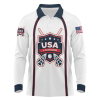Custom USA 2025 Lacrosse Long Sleeve Polo Shirt USA Growing the Game White Version