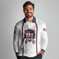 Custom USA 2025 Lacrosse Long Sleeve Polo Shirt USA Growing the Game White Version