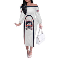 Custom USA 2025 Lacrosse Off The Shoulder Long Sleeve Dress USA Growing the Game White Version
