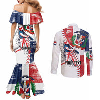 Personalized Baseball Dominican Republic Couples Matching Mermaid Dress and Long Sleeve Button Shirt Come On Team DR Grunge Style