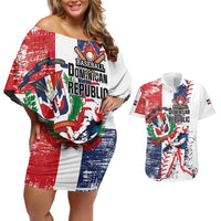 Personalized Baseball Dominican Republic Couples Matching Off Shoulder Short Dress and Hawaiian Shirt Come On Team DR Grunge Style