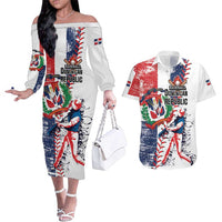 Personalized Baseball Dominican Republic Couples Matching Off The Shoulder Long Sleeve Dress and Hawaiian Shirt Come On Team DR Grunge Style