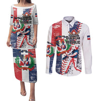 Personalized Baseball Dominican Republic Couples Matching Puletasi and Long Sleeve Button Shirt Come On Team DR Grunge Style