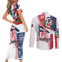 Personalized Baseball Dominican Republic Couples Matching Short Sleeve Bodycon Dress and Long Sleeve Button Shirt Come On Team DR Grunge Style
