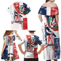 Personalized Baseball Dominican Republic Family Matching Off Shoulder Maxi Dress and Hawaiian Shirt Come On Team DR Grunge Style