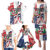 Personalized Baseball Dominican Republic Family Matching Puletasi and Hawaiian Shirt Come On Team DR Grunge Style