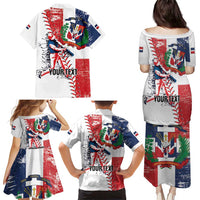 Personalized Baseball Dominican Republic Family Matching Puletasi and Hawaiian Shirt Come On Team DR Grunge Style