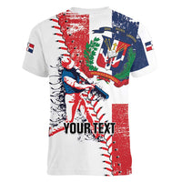 Personalized Baseball Dominican Republic Women V-Neck T-Shirt Come On Team DR Grunge Style