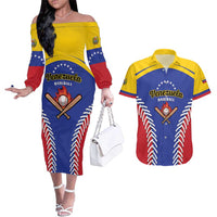 Custom Baseball Venezuela Couples Matching Off The Shoulder Long Sleeve Dress and Hawaiian Shirt Team Venezuela Go Champions