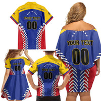 Custom Baseball Venezuela Family Matching Off Shoulder Short Dress and Hawaiian Shirt Team Venezuela Go Champions