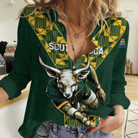 Custom South Africa 2024 Rugby Women Casual Shirt Go Springboks Protea Pattern - Wonder Print Shop