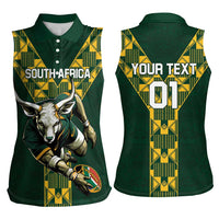 Custom South Africa 2024 Rugby Women Sleeveless Polo Shirt Go Springboks Protea Pattern - Wonder Print Shop
