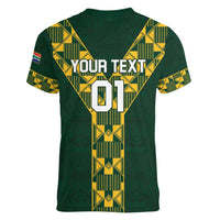 Custom South Africa 2024 Rugby Women V-Neck T-Shirt Go Springboks Protea Pattern - Wonder Print Shop