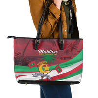Personalized Maldives Independence Day 1965 Leather Tote Bag Dhivehi Raajjeyge Jumhooriyyaa - Wonder Print Shop