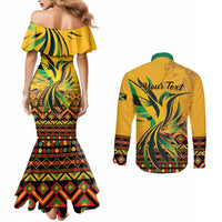 Personalized Jamaica Independence Day 1962 Couples Matching Mermaid Dress and Long Sleeve Button Shirt Jumieka Streamertail Reggae Pattern