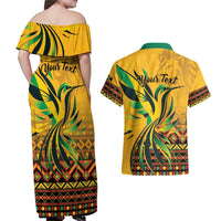Personalized Jamaica Independence Day 1962 Couples Matching Off Shoulder Maxi Dress and Hawaiian Shirt Jumieka Streamertail Reggae Pattern