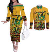 Personalized Jamaica Independence Day 1962 Couples Matching Off The Shoulder Long Sleeve Dress and Long Sleeve Button Shirt Jumieka Streamertail Reggae Pattern
