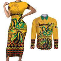Personalized Jamaica Independence Day 1962 Couples Matching Short Sleeve Bodycon Dress and Long Sleeve Button Shirt Jumieka Streamertail Reggae Pattern