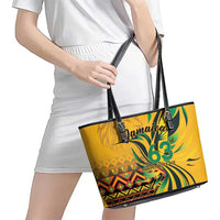 Jamaica Independence Day 1962 Leather Tote Bag Jumieka Streamertail Reggae Pattern