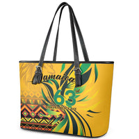 Jamaica Independence Day 1962 Leather Tote Bag Jumieka Streamertail Reggae Pattern