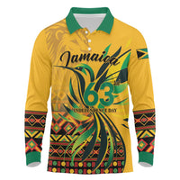 Personalized Jamaica Independence Day 1962 Long Sleeve Polo Shirt Jumieka Streamertail Reggae Pattern