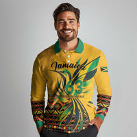 Personalized Jamaica Independence Day 1962 Long Sleeve Polo Shirt Jumieka Streamertail Reggae Pattern