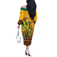 Personalized Jamaica Independence Day 1962 Off The Shoulder Long Sleeve Dress Jumieka Streamertail Reggae Pattern
