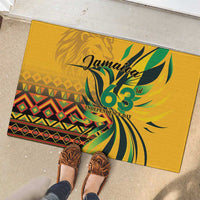 Jamaica Independence Day 1962 Rubber Doormat Jumieka Streamertail Reggae Pattern