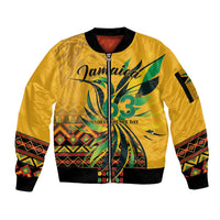 Personalized Jamaica Independence Day 1962 Sleeve Zip Bomber Jacket Jumieka Streamertail Reggae Pattern
