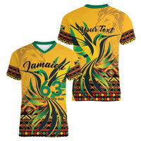 Personalized Jamaica Independence Day 1962 Women V-Neck T-Shirt Jumieka Streamertail Reggae Pattern