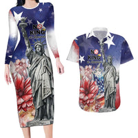 No Kings In America Couples Matching Long Sleeve Bodycon Dress and Hawaiian Shirt Watercolor Floral - Wonder Print Shop