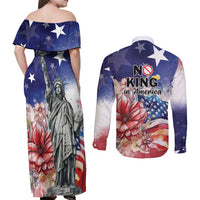 No Kings In America Couples Matching Off Shoulder Maxi Dress and Long Sleeve Button Shirt Watercolor Floral - Wonder Print Shop