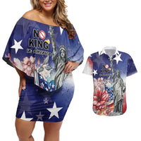 No Kings In America Couples Matching Off Shoulder Short Dress and Hawaiian Shirt Watercolor Floral - Wonder Print Shop