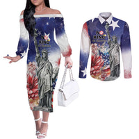 No Kings In America Couples Matching Off The Shoulder Long Sleeve Dress and Long Sleeve Button Shirt Watercolor Floral - Wonder Print Shop