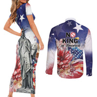 No Kings In America Couples Matching Short Sleeve Bodycon Dress and Long Sleeve Button Shirt Watercolor Floral - Wonder Print Shop