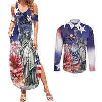 No Kings In America Couples Matching Summer Maxi Dress and Long Sleeve Button Shirt Watercolor Floral - Wonder Print Shop