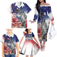 No Kings In America Family Matching Off The Shoulder Long Sleeve Dress and Hawaiian Shirt Watercolor Floral - Wonder Print Shop