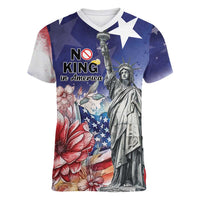 No Kings In America Women V-Neck T-Shirt Watercolor Floral - Wonder Print Shop