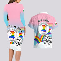 Pride Cymru Couples Matching Long Sleeve Bodycon Dress and Hawaiian Shirt Welsh Dragon Rainbow Version - Wonder Print Shop