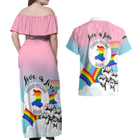 Pride Cymru Couples Matching Off Shoulder Maxi Dress and Hawaiian Shirt Welsh Dragon Rainbow Version - Wonder Print Shop
