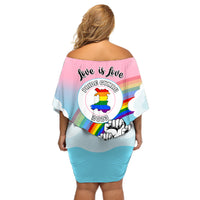 Pride Cymru Off Shoulder Short Dress Welsh Dragon Rainbow Version - Wonder Print Shop