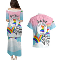 Personalised Pride Cymru Couples Matching Puletasi Dress and Hawaiian Shirt Welsh Dragon Rainbow Version - Wonder Print Shop